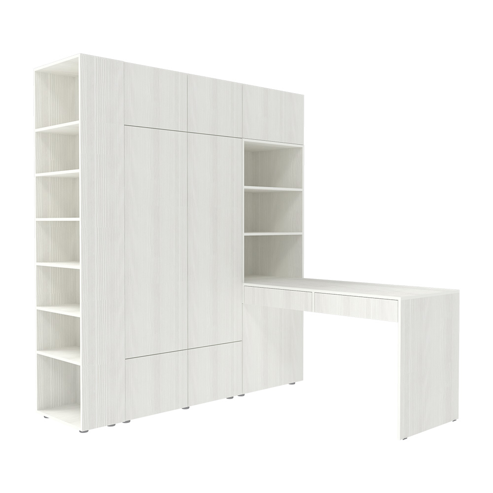 Стол письменный со стеллажом и шкафом КарИВи 1765 Белое Дерево Белое Дерево