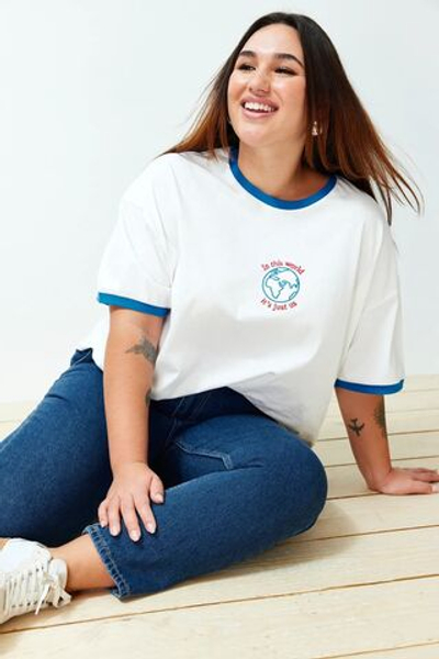 Экрю унисекс Оверсайз Повседневная 100% хлопчатобумажная пара трикотажная футболка TBBSS24BF00033