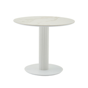 Стол круглый Терралино D90 верх керамика белый матовый, основание металл белый