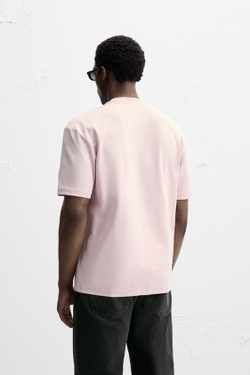 ZARA ФУТБОЛКА REGULAR FIT INTERLOCK, ПЫЛЬНЫЙ РОЗОВЫЙ