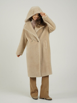 Шуба женская чебурашка тедди из эко меха, бежевая, SilverFox