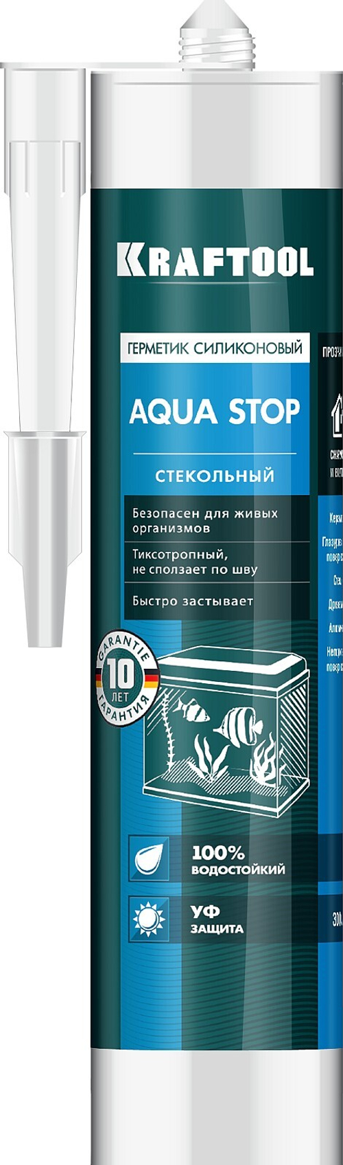 KRAFTOOL KRAFTSeal GX107 ″AQUA STOP″, 300 мл, прозрачный, стекольный силиконовый герметик (41256-2)