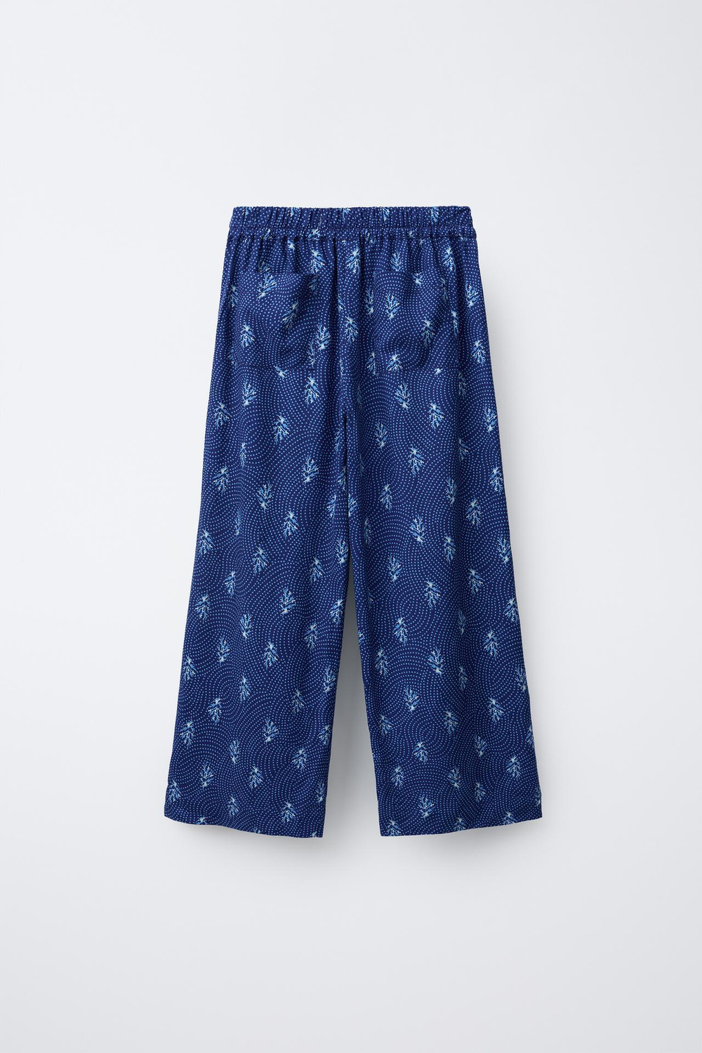 ZARA БРЮКИ ИЗ СМЕСОВОГО ЛЬНА С ПРИНТОМ И РАЗРЕЗАМИ, ЧЕРНИЛЬНО-СИНИЙ