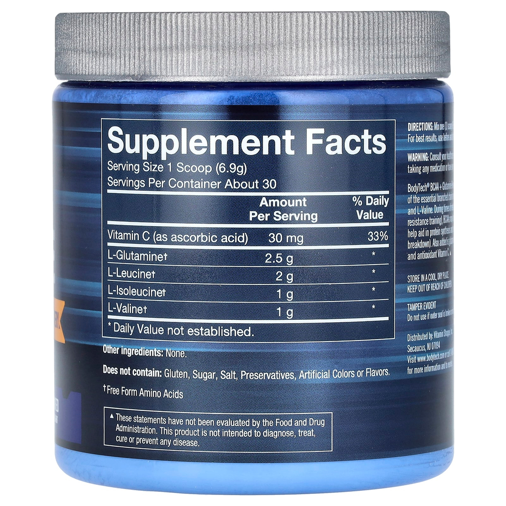 BodyTech, BCAA и глутамин в порошке, без вкусовых добавок, 208 г (7,3 унции)