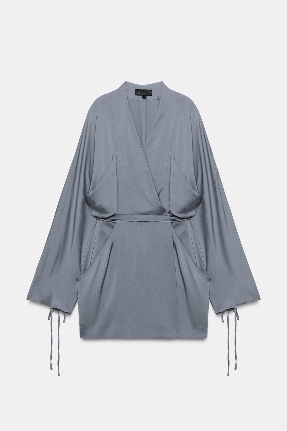 ZARA КОРОТКОЕ ПЛАТЬЕ С ЗАПАХОМ — ZW COLLECTION, СЕРО-СИНИЙ