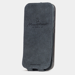 Кожаный чехол для iPhone 16 Pro, страус серого цвета