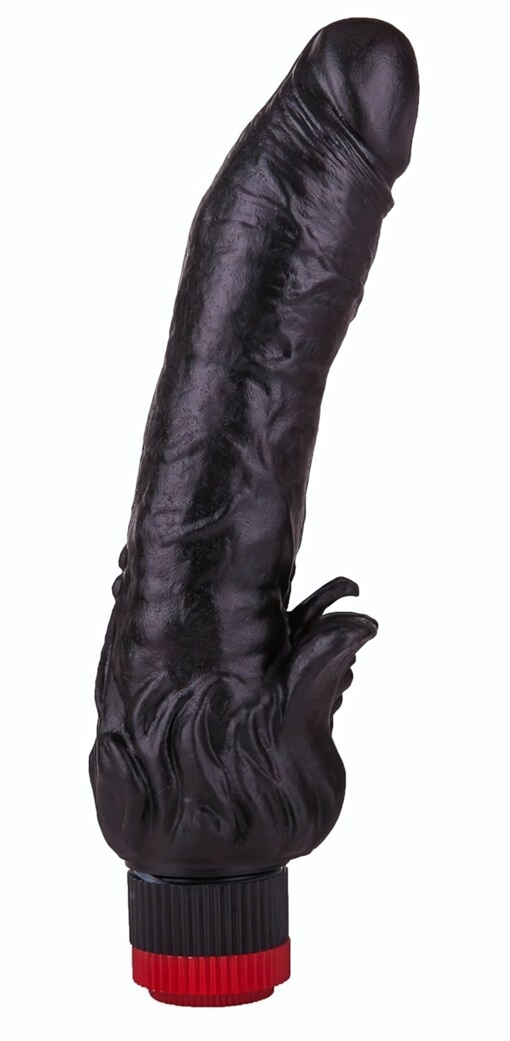 Чёрный вибратор с клиторальными лепестками - 18,5 см. (Цвет: черный)