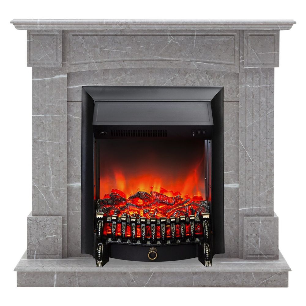 Электрокамин RealFlame Andrea STD GR цвет мрамор серый с очагом Fobos Lux Black