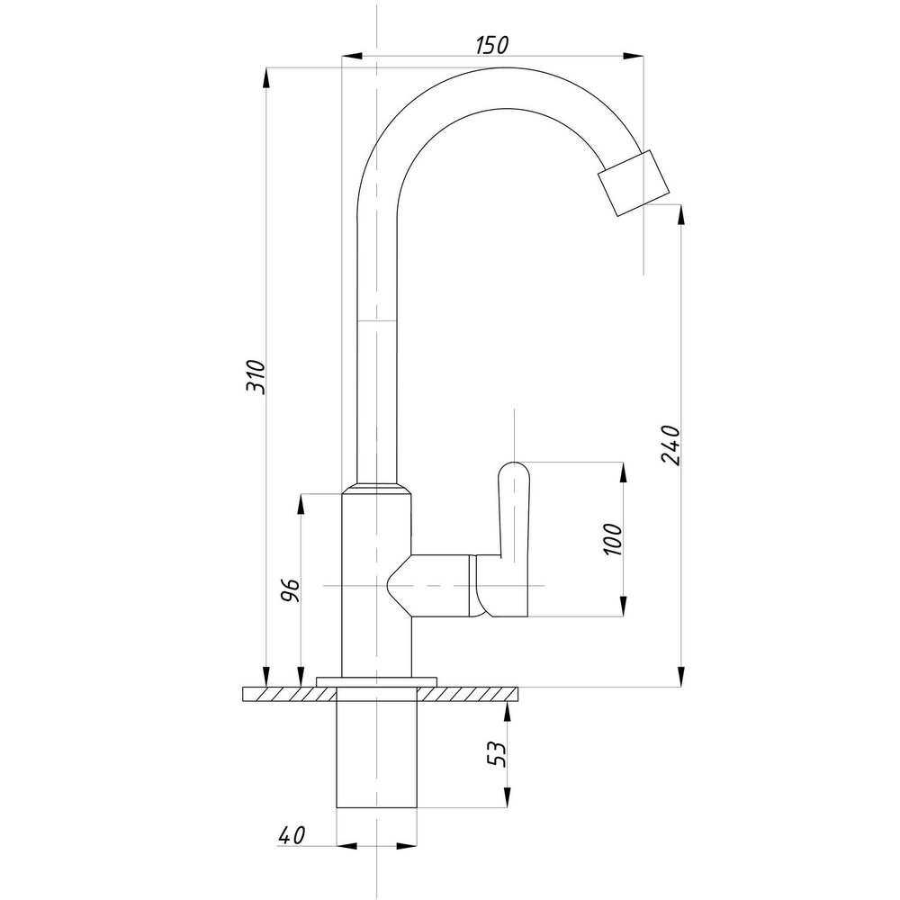 Смеситель для кухни 1/2 кер ПРОФСАН ПСМ-906-008 "КОМПЛЕКТАЦИЯ" НЕРЖ, моно, п/гайку, б/подв. САТИН