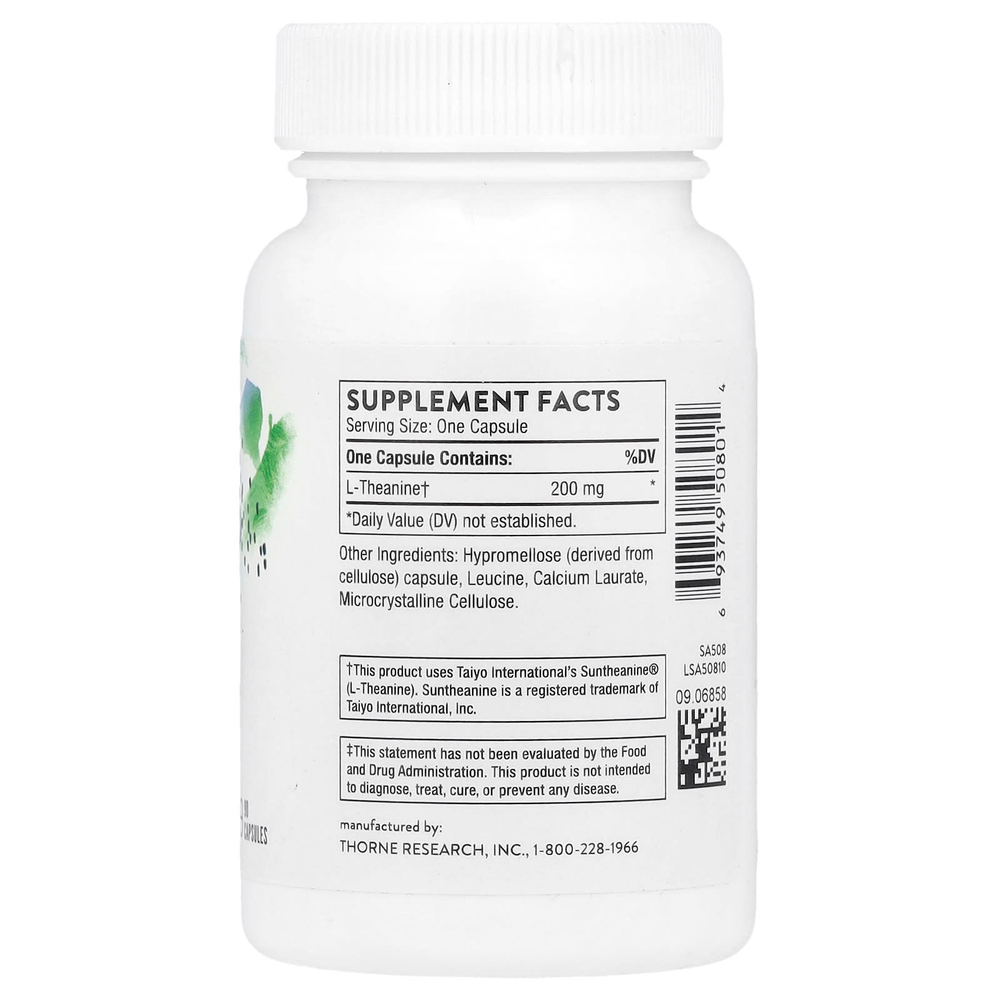 Thorne, Теанин, 90 капсул (200 мг в каждой капсуле)