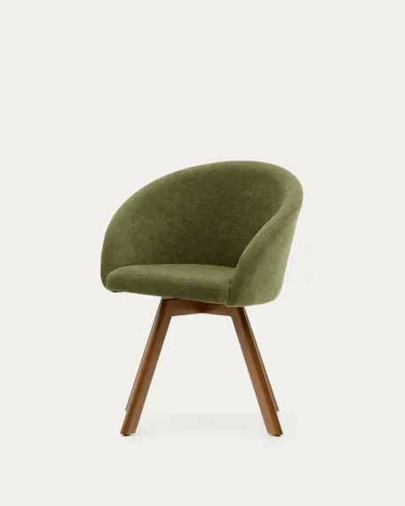 Крутящийся стул Marvin из зеленой синели с ножками из ясеня