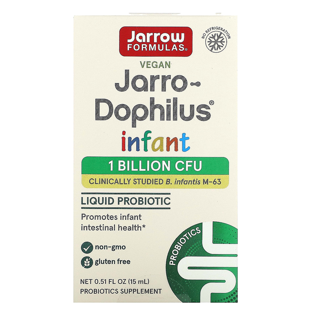 Jarrow Formulas, Jarro-Dophilus, веганский жидкий пробиотик для младенцев, 1 млрд КОЕ, 15 мл (0,51 жидк. унции)