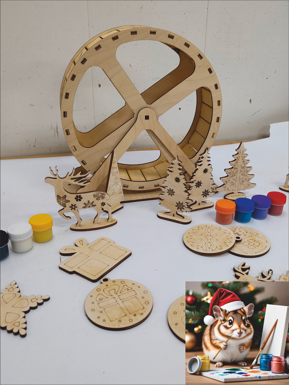 Новогоднее беговое колесо для грызуна 25см