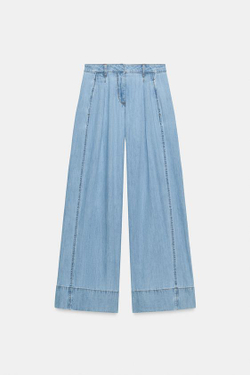 ZARA ДЖИНСЫ Z1975 WIDE LEG С ВЫСОКОЙ ПОСАДКОЙ И ЗАЩИПАМИ, ВЫЦВЕТШИЙ СИНИЙ