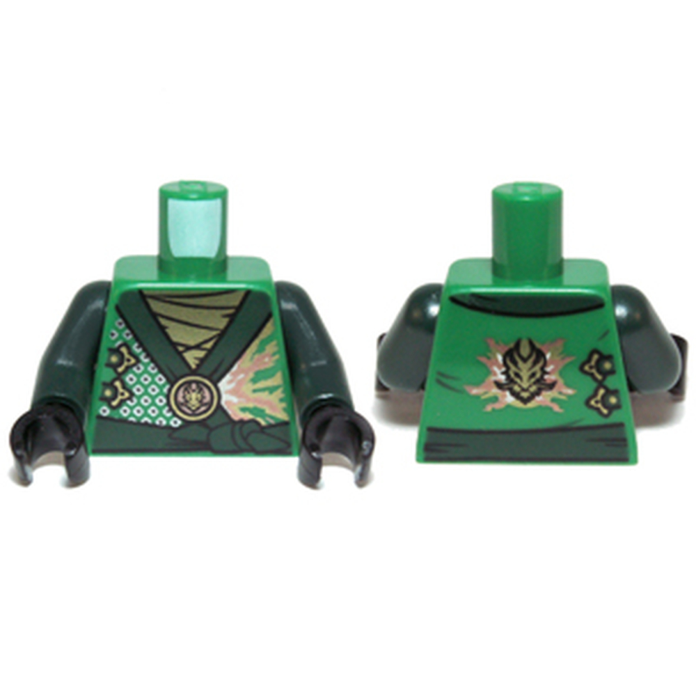 Мантия Ниндзяго на туловище с темно-зеленым поясом и золотой эмблемой Власти / Темно-зеленые руки / Черные кисти 973pb1573c01