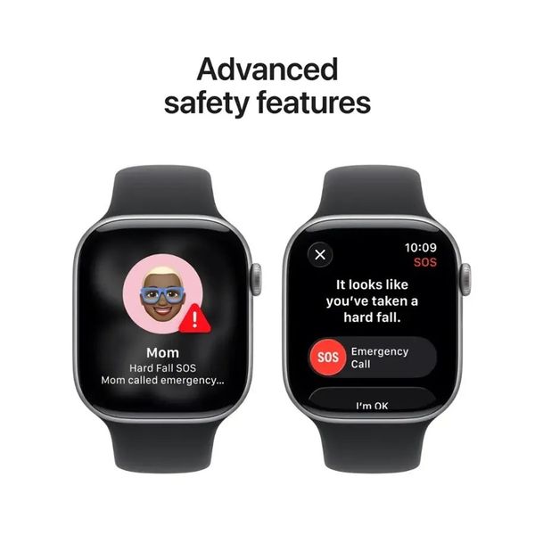 Умные часы Apple Watch Series 11 46 мм из алюминия цвета «чёрный глянец», нейлоновый браслет синего цвета