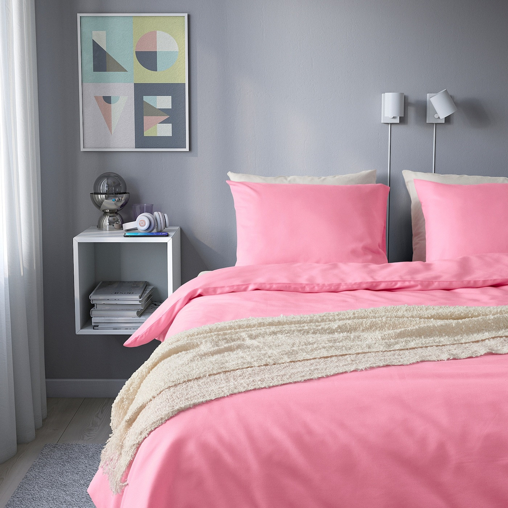 IKEA PILTANDVINGE  (ИКЕА ПИЛТАНДВИНГЕ)  -  Пододеяльник и наволочка, светло-розовый, 150x200/50x60 см