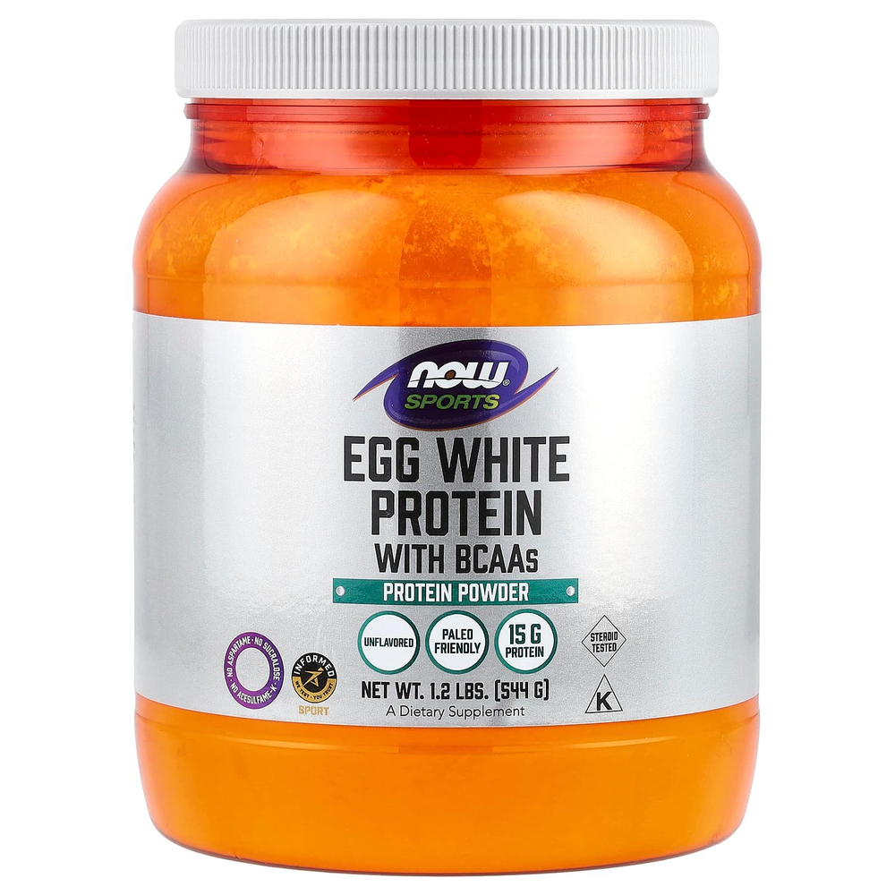 NOW Foods, Sports, яичный белок с разветвленной цепью (BCAA), протеиновый порошок, без добавок, 544 г (1,2 фунта)