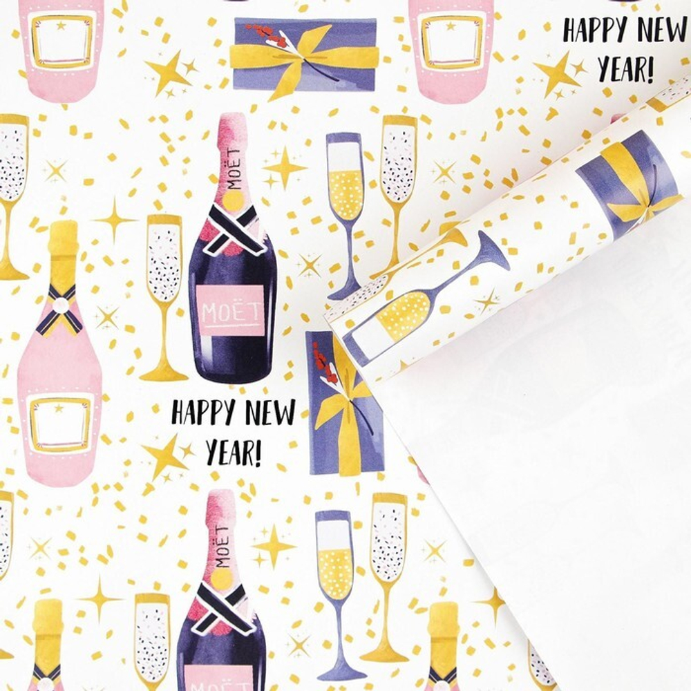 Бумага упаковочная глянцевая  «Новогодние бокалы», 70 х 100 см