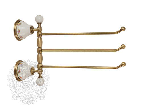 Полотенцедержатель тройной поворотный 35см. Migliore Provance ML.PRO-60.554.BR керамика с декором, бронза