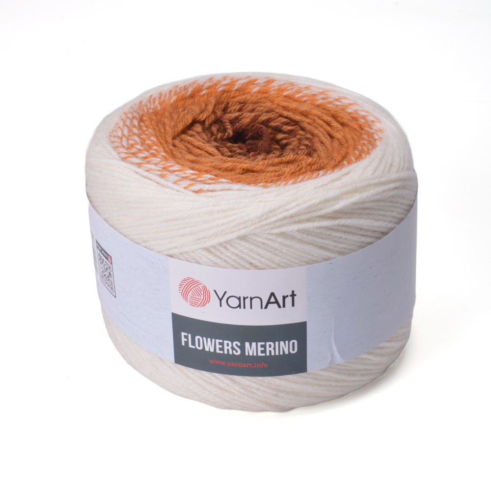 Фловерс Мерино (Flowers Merino) пряжа YarnArt 25%шерсть 75%акрил 1x225г/590м (559 бело--терракотово-коричневый)