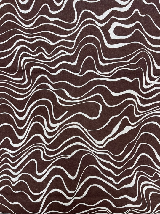 Плательная лен принт волны, бежевые на коричневом D5C1