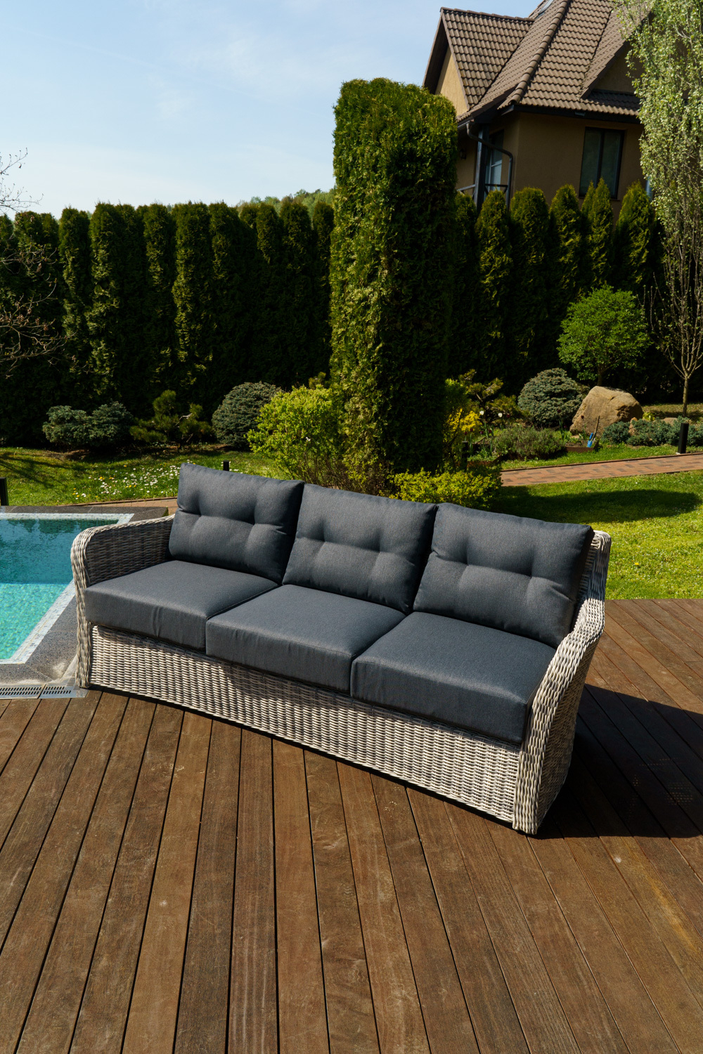 3-х местный диван из искусственного ротанга ВЕНЕЦИЯ (цвет: серый)