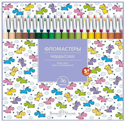 Фломастеры 36цв. "Happycolor", 4 вида (Bruno Visconti)