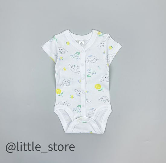 Боди хлопковое "Белые зайчики" на белом