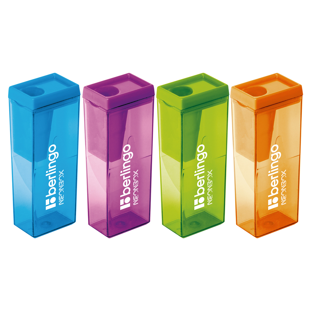 Точилка пластиковая Berlingo "NeonBox" 1 отверстие, контейнер, ассорти