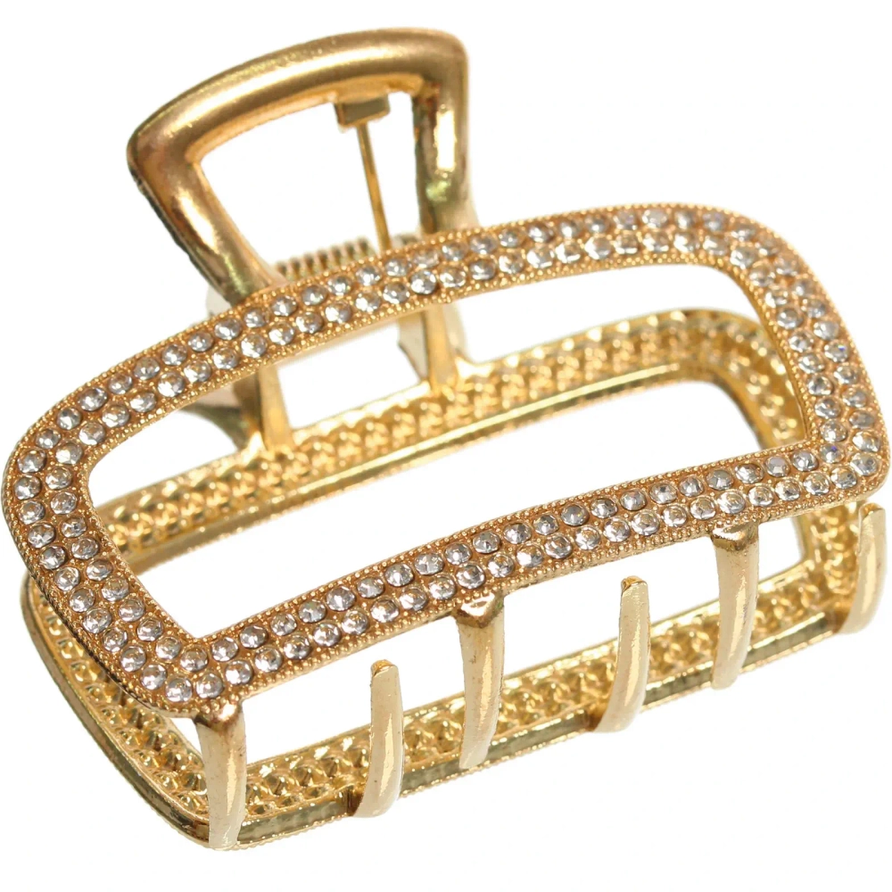 Заколка-краб для волос «AKS - DesignPRO», стразы, прямоугольник, цвет золото и хром, 5*3,8см