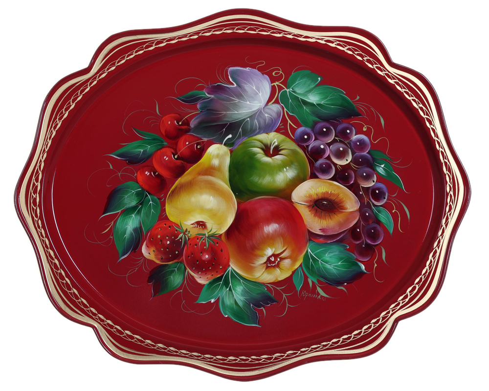 Жостовский поднос декоративный, размер 38х30 см (A15), металлический