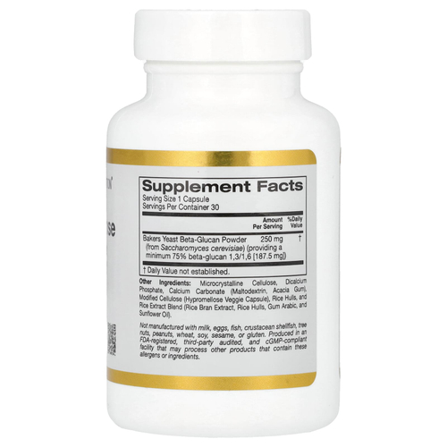 California Gold Nutrition, Immune Defense с Wellmune®, добавка для поддержки иммунитета, бета-глюкан, 250 мг, 30 растительных капсул