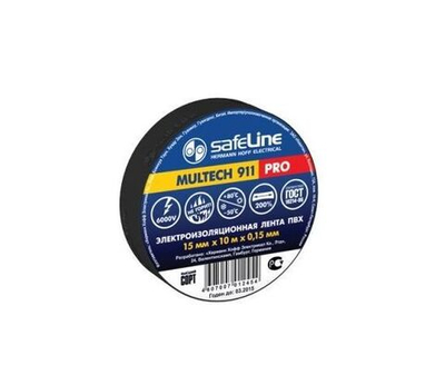 Safeline изолента ПВХ 15/10 черная, 150мкм, 9356