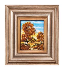 AMB-04/ 6 Картина «Домик в деревне» (с янтарной крошкой) H-18см