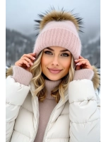 шапка ангора с меховым помпоном зимняя пушистая стильная