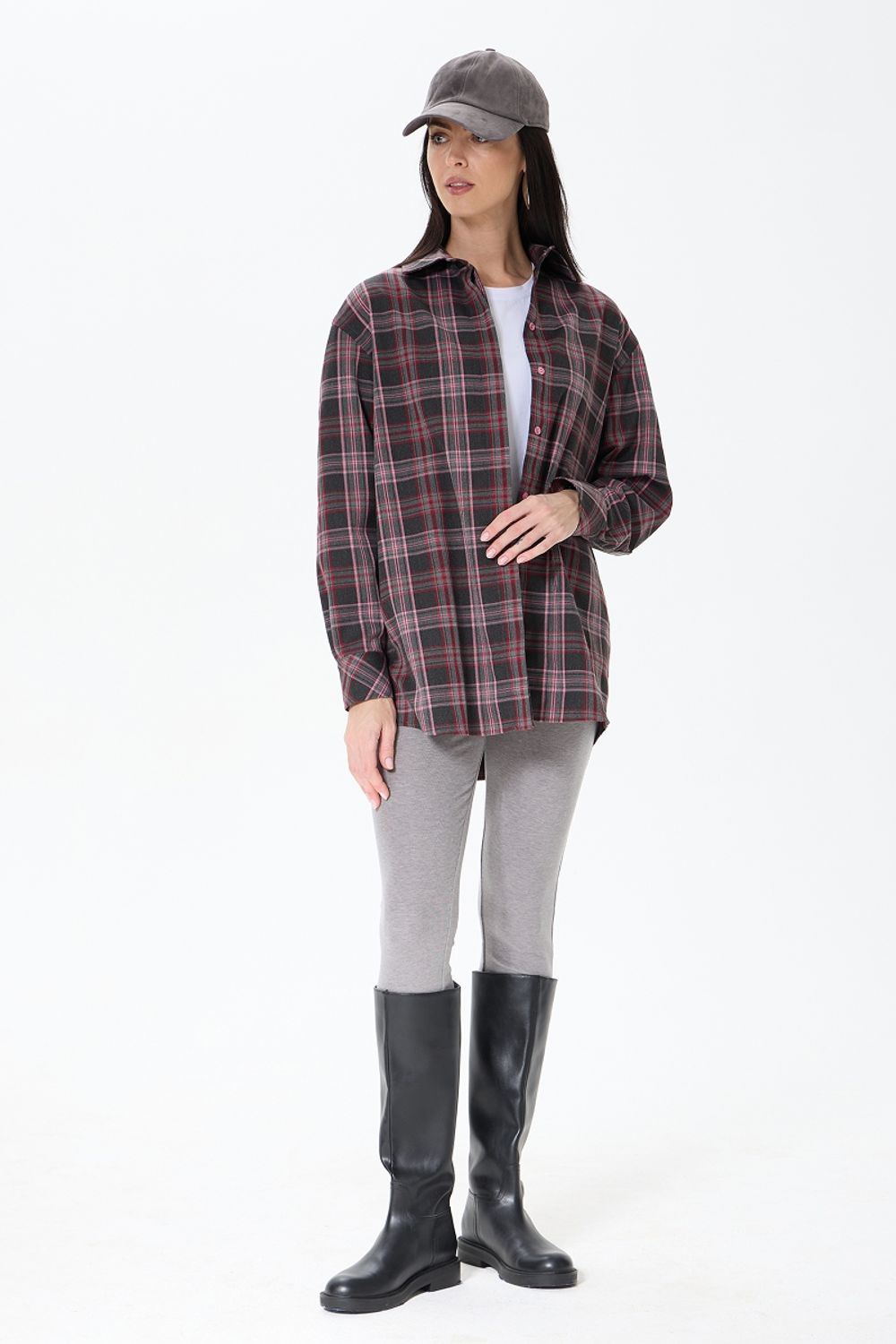 Рубашка Хельсинки удлиненная серая клетка