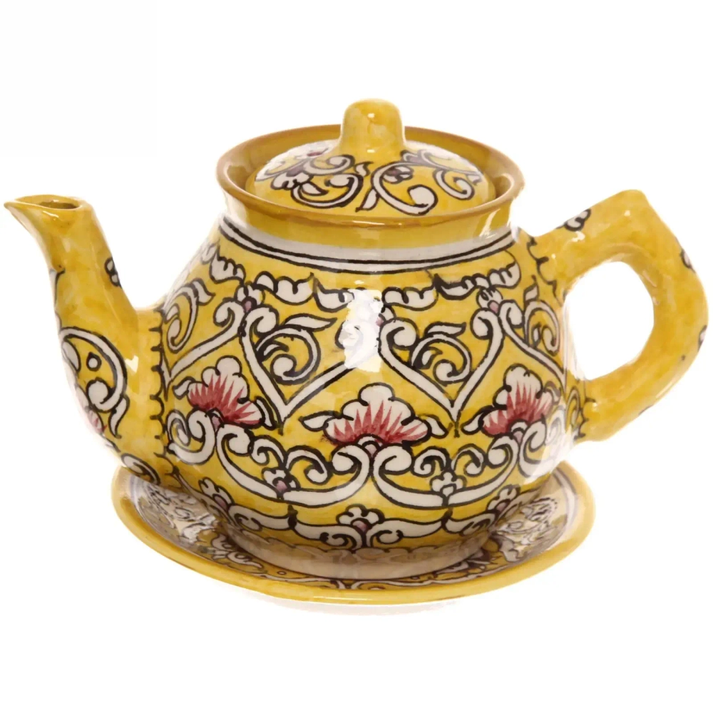 Чайный набор 9 предметов Qora galam (блюдо, чайник, пиала 6шт) Риштанская керамика