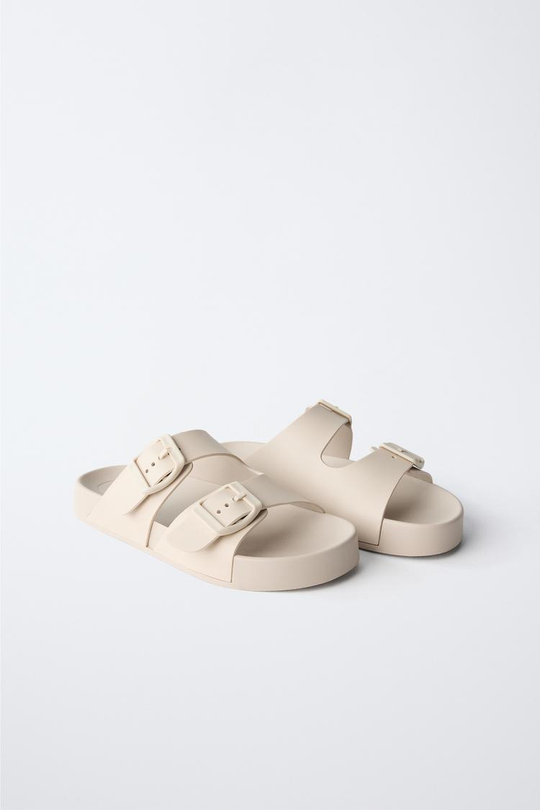 ZARA ПЛЯЖНЫЕ ТАПОЧКИ С ПРЯЖКАМИ, ЭКРЮ