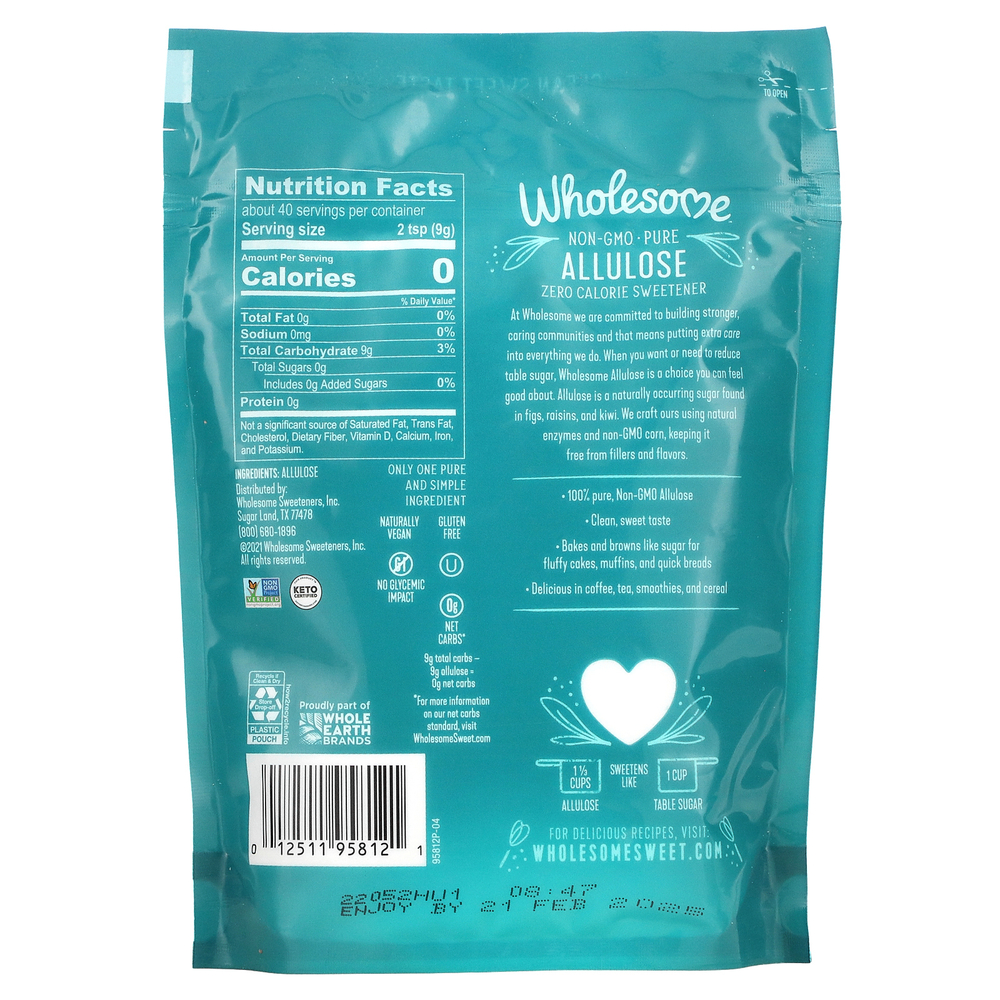 Wholesome Sweeteners, Allulose, низкокалорийный подсластитель, 340 г (12 унций)