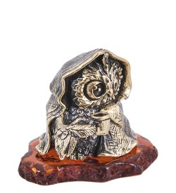 Народные промыслы AM-4021 Фигурка «Птица Сова Мерзляка» (латунь, янтарь)