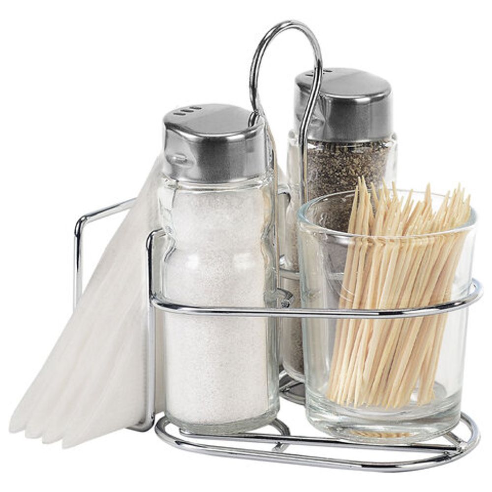 Набор для специй 2х50 мл, CLASSIC, салфетница + соль + перец + стакан под зубочистки, WEGLA (ВЕГЛА), 700236