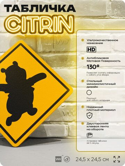 Табличка "Винни Пух" шуточная прикольная табличка на дверь и стену, для офиса и дома, декоративный знак, 24,5х24,5 см, пластиковая, Айдентика Технолоджи
