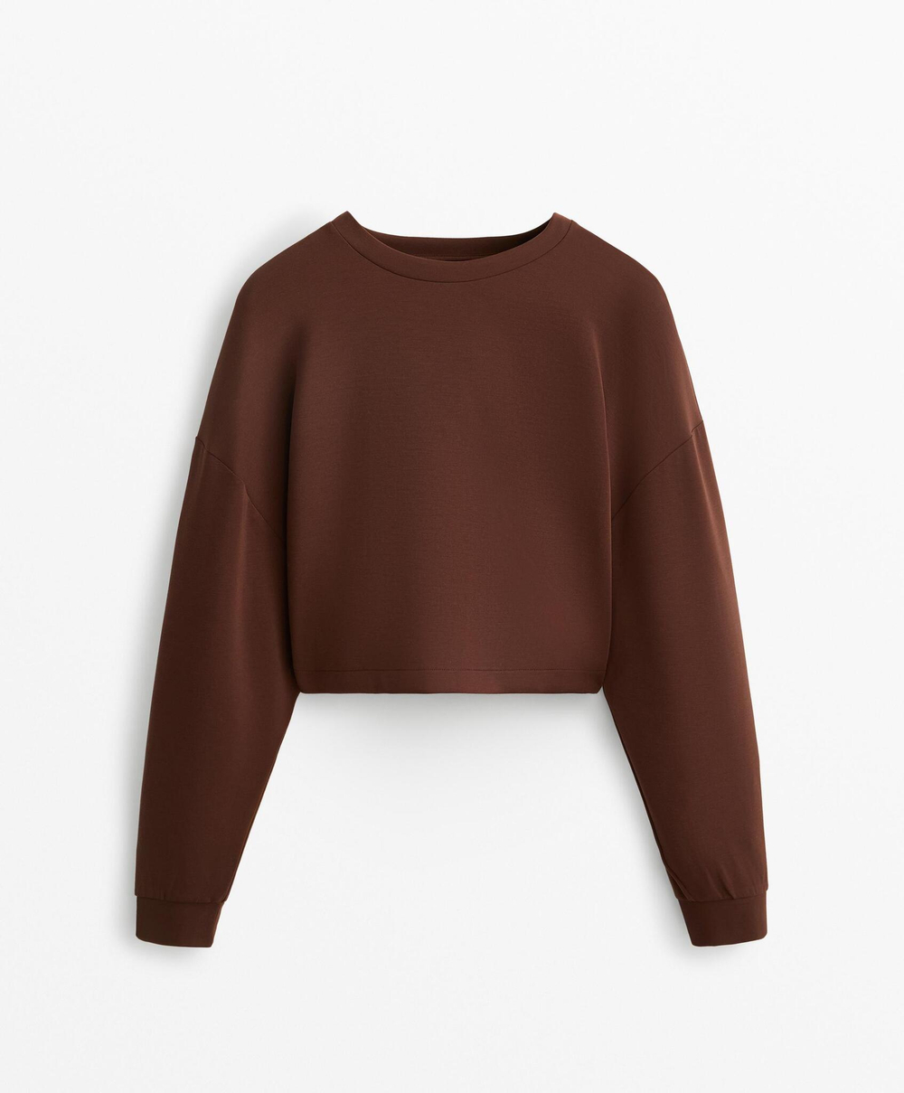 Oysho Толстовка укороченная с перекрещивающейся спинкой и модалом, шоколадный