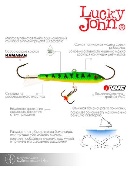 Балансир Lucky John CLASSIC 8 с тр. 80мм/20 блистер