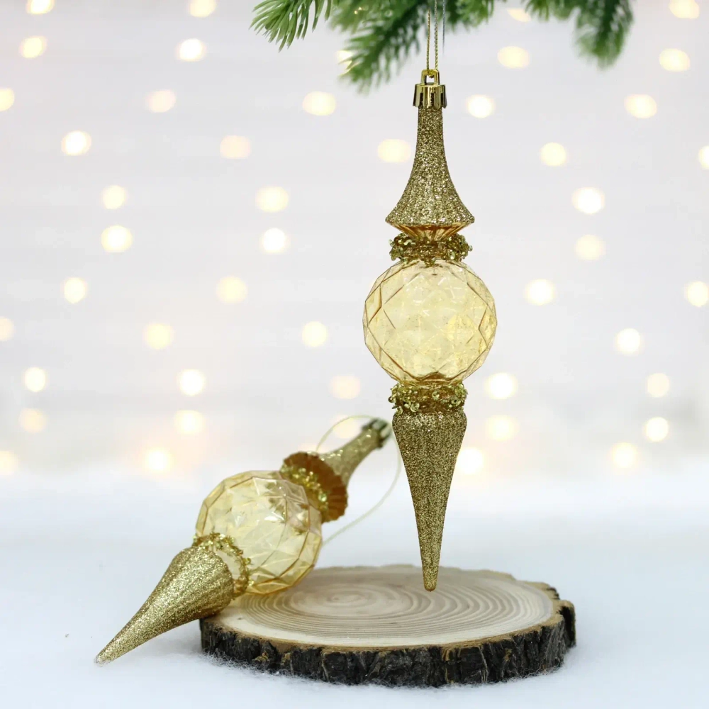 Елочные игрушки «Искры» 5*5*19 см (набор 2 шт), Золото