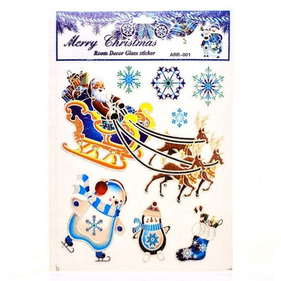 Наклейка новогодняя 22.5*32.5 см, 4 вида микс , пакет