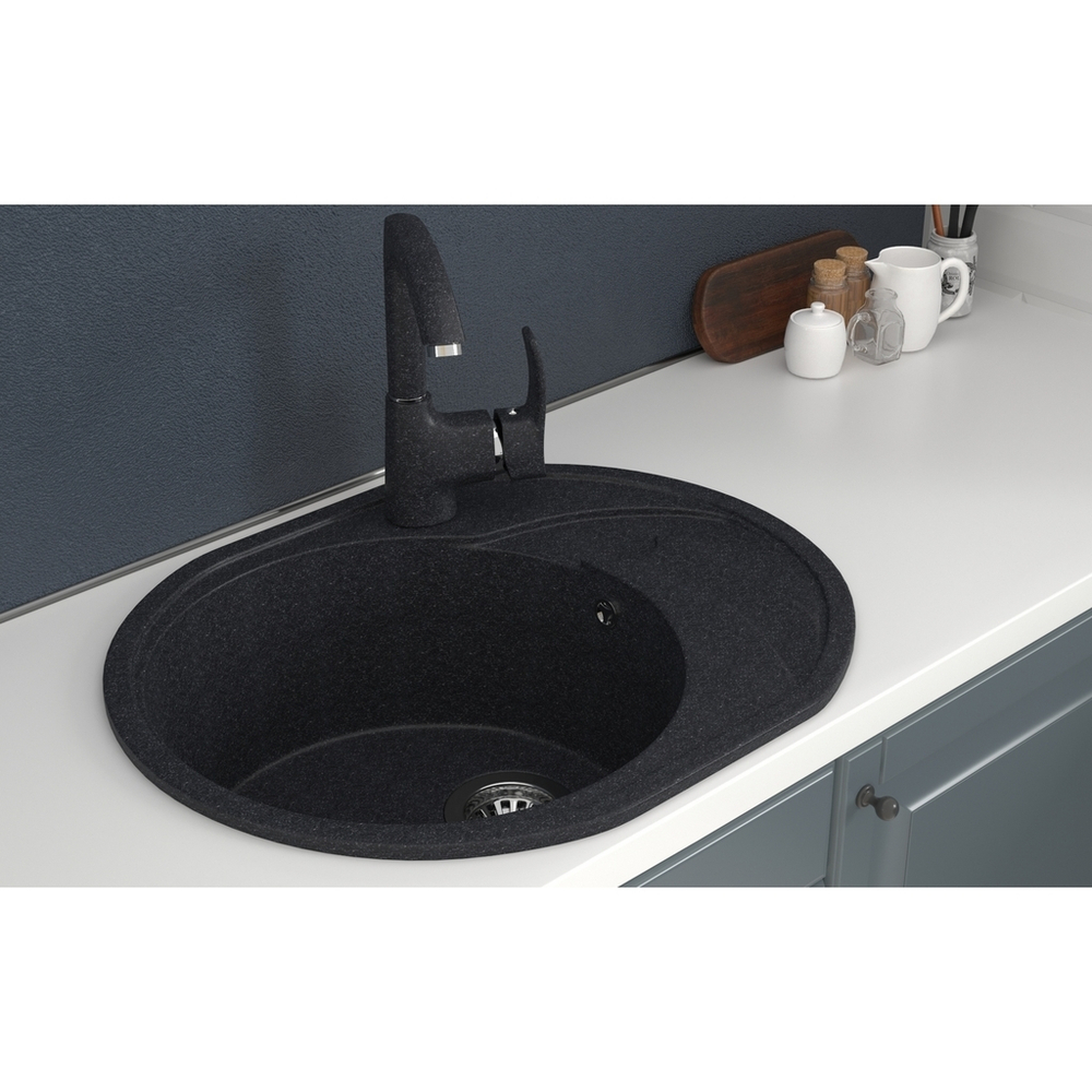 Мойка ML-GMS08 СТАНДАРТ овальная с крылом, черный (308), 570*460*170мм