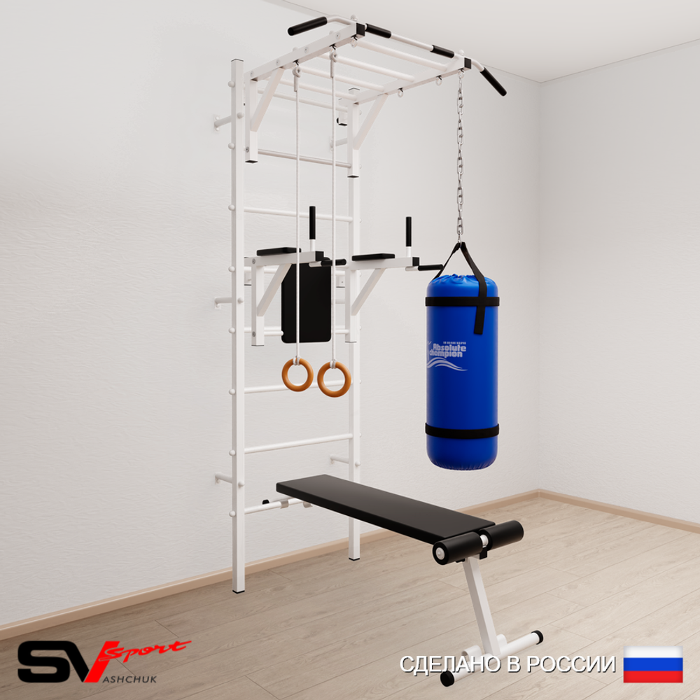 Шведская стенка Sv Sport усиленная 6513 (Турник рукоход/Брусья/Скамья/Кольца/Цепь/Мешок 30кг)