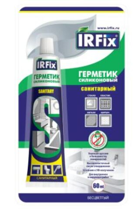Герметик санитарный силиконовый 60 мл. прозрачный IRFIX SANITARY (12шт/кор) 20065
